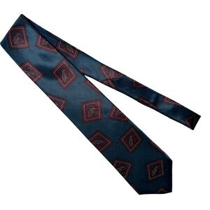 Peacocks Silk Tie Blue Red Geometric Pattern Classic Necktie